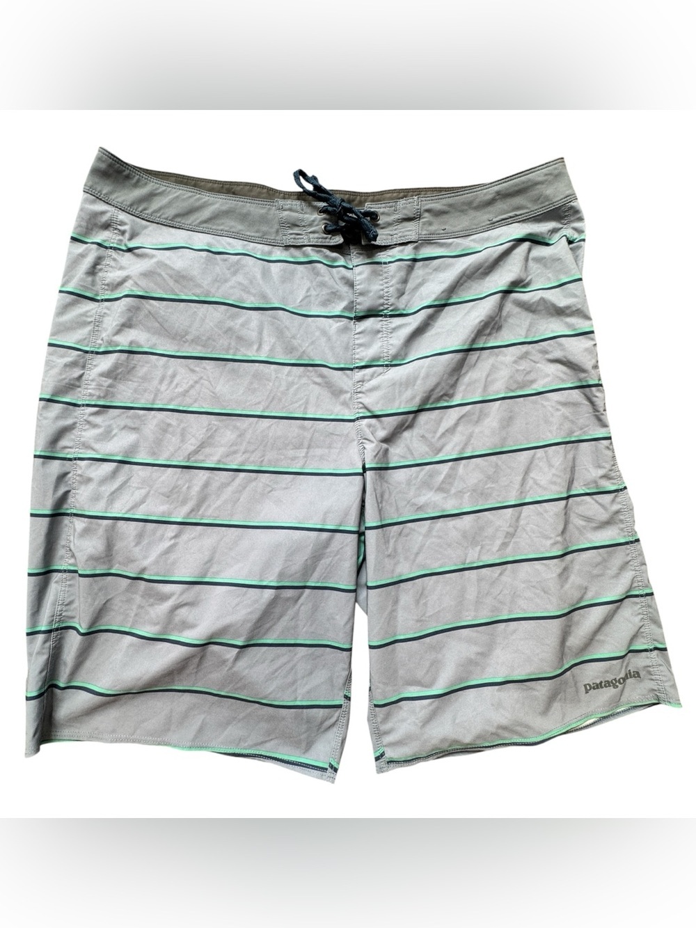 Patagonia Mens Hydro Series Board Shorts 36 Gray Blue Stripped Swim Surf Beach